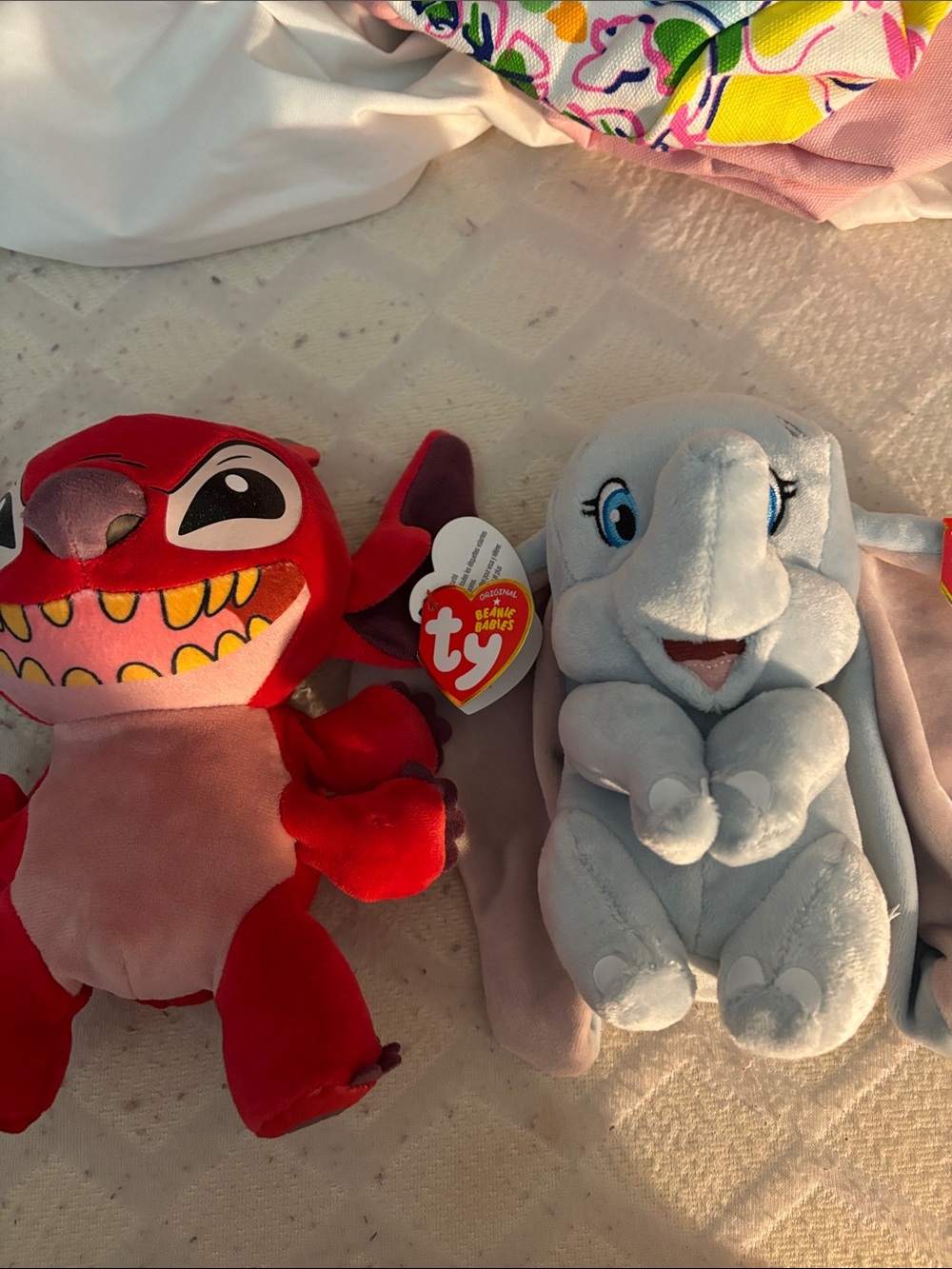 Ty Red Stitch Plush and Light Blue Dumbo Plush Duo